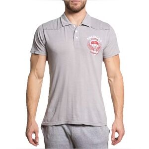 American Fighter x Affliction Elmhurst Artisan Men's Polo Shirt Gray Size Large